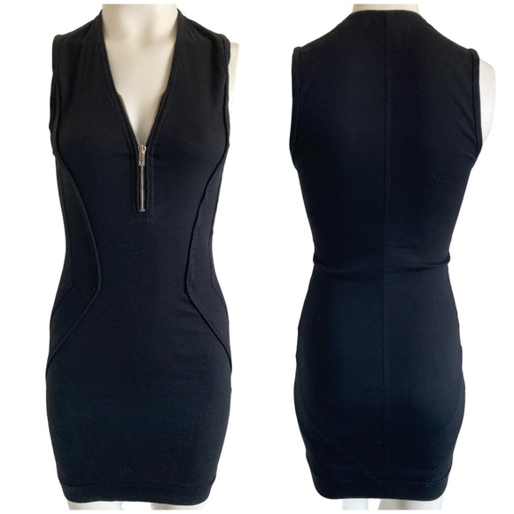 IRO Mini Sheath Dress Zip V Neck Sz 36 Stretch Linen Blend - Picture 2 of 3